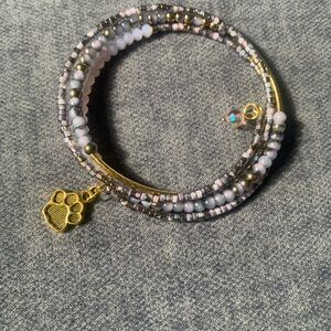 Chic Gold and Silver Beaded Bracelet with Paw Charm